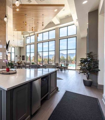 Vistas at Jackson Creek community kitchen and coffee bar with contemporary finishes