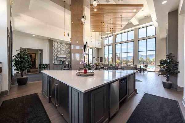 Vistas at Jackson Creek community kitchen and coffee bar with contemporary finishes