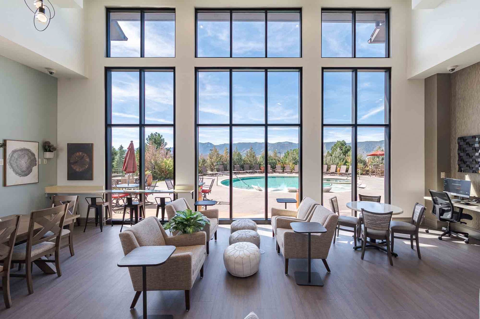 View of the pool from the clubhouse at Vistas at Jackson Creek